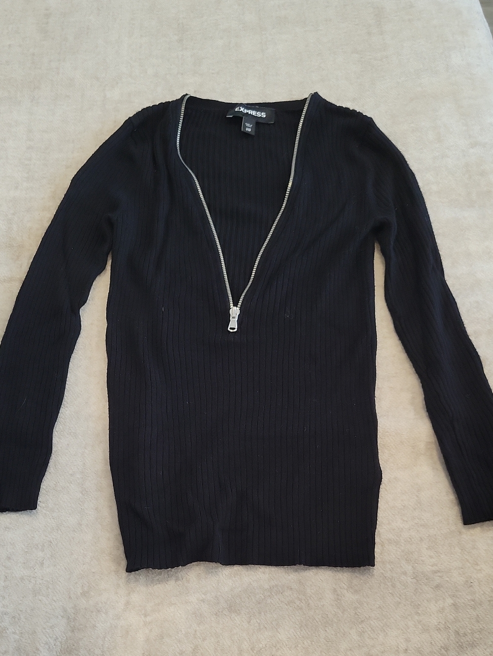 Black Express Sweater, XXS, Silver Zipper, Fitted